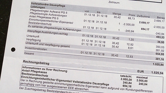 Excerpt from the monthly bill of a nursing home © Axel Franz 